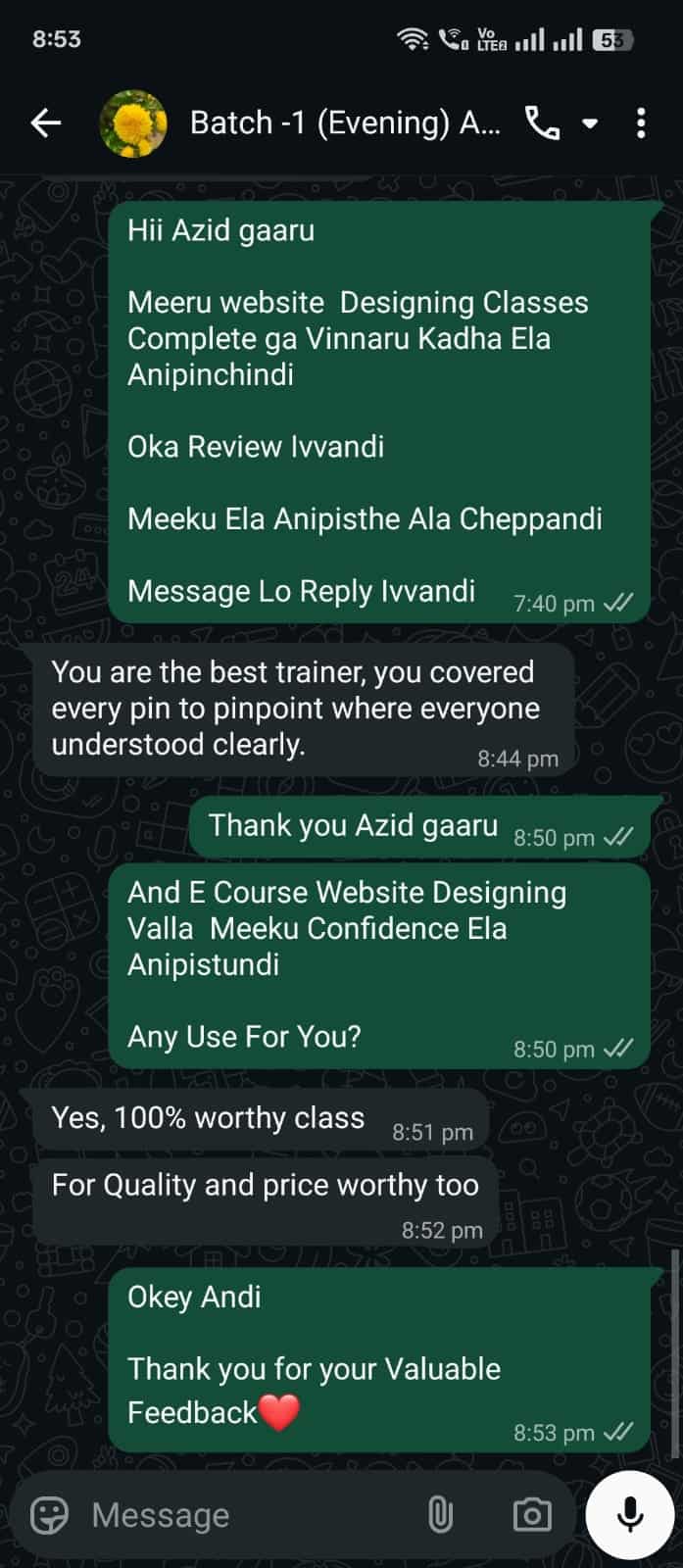 DMAT student WhatsApp review